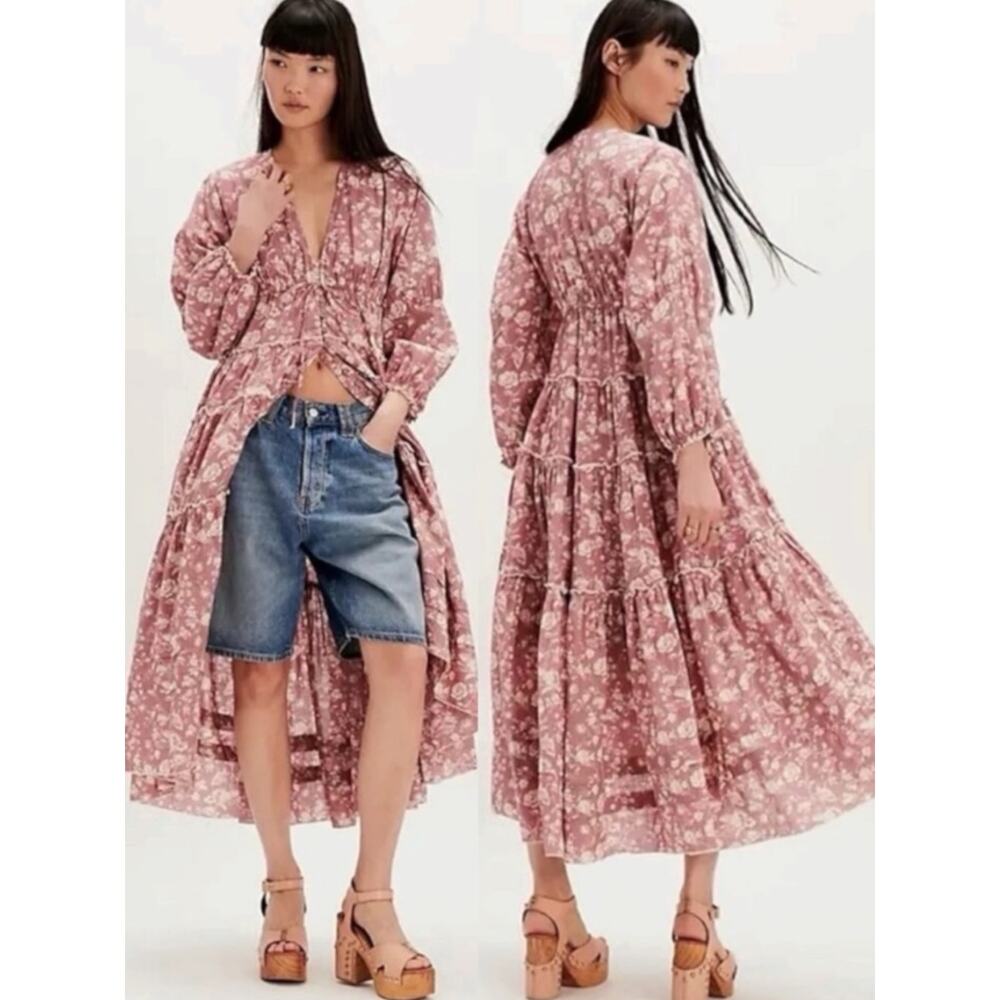 Free People Ethereal Dainty Cottage Pappiet Midi Dress Rose Maxi Top Medium